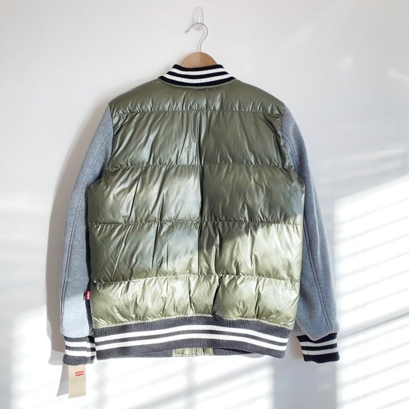 Levi's Mixed-Media Quilted Varsity Bomber Jacket, Gray/Green, Medium - Picture 2 of 13